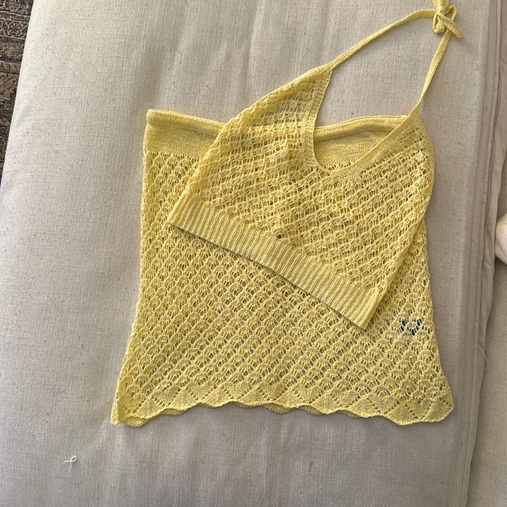Yellow knit two piece swimsuit cover